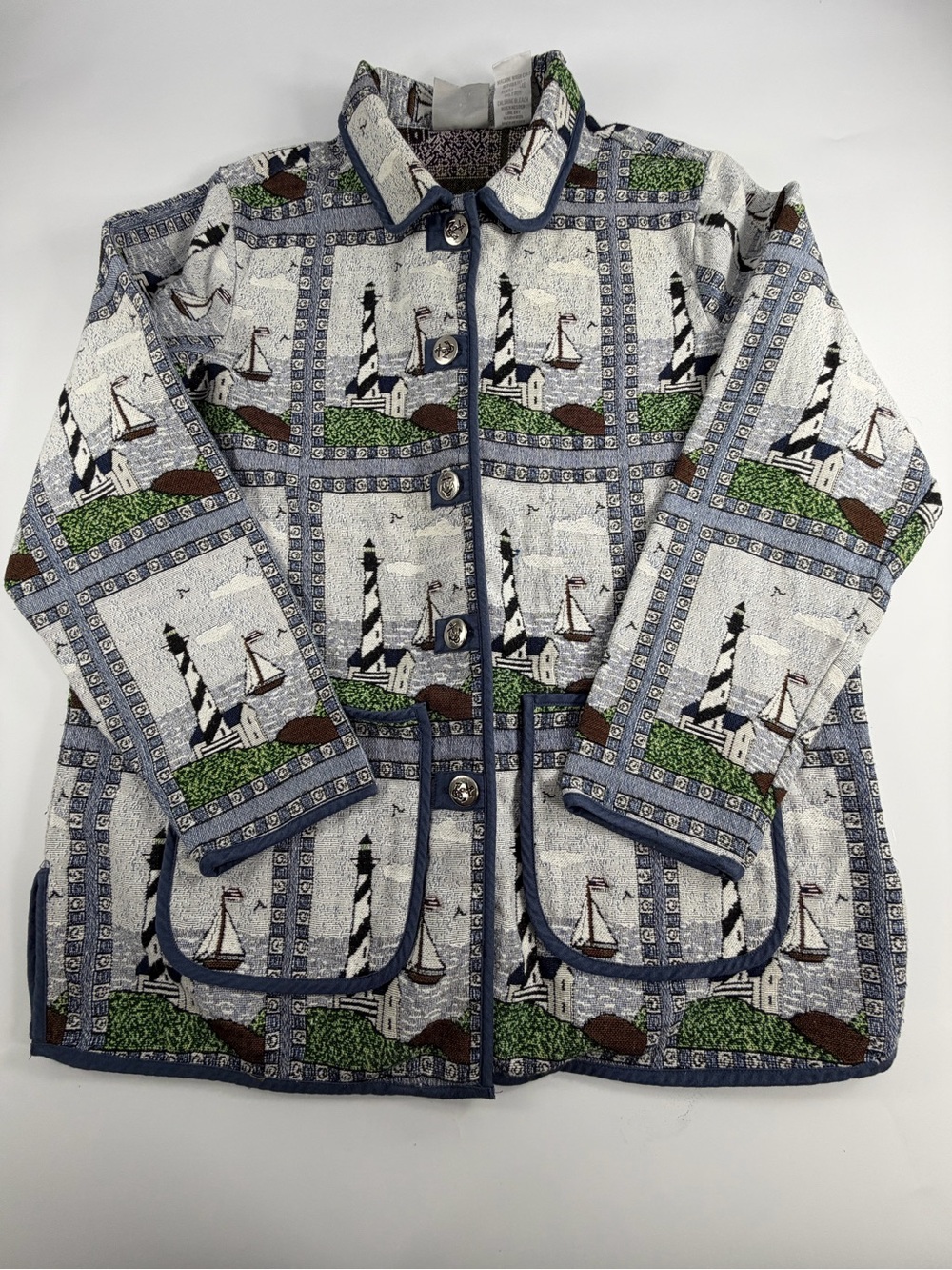 Blair Lighthouse Tapestry‎ Jacket Women’s XL Nautical Coastal Sailboat